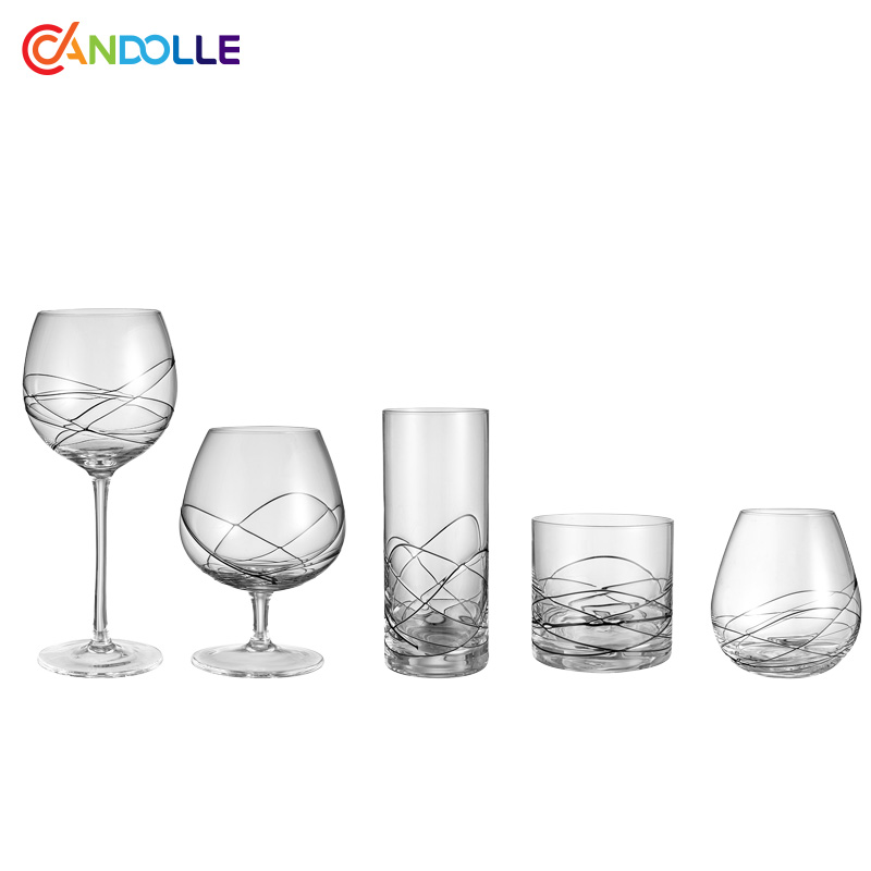 Elegant Glass Stemware Set-Tasting Wine&Drink Glasses with Black Swirl Pattern