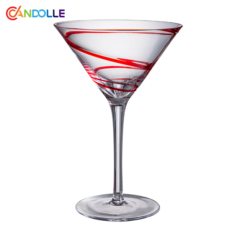 260ml Red Swirl Handblown Cocktail Martini Glassware for Festivals