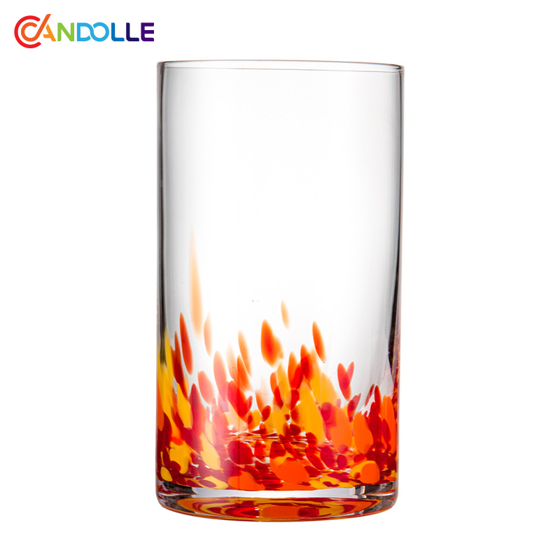430ml Home Use Highball Glass Tumblers with Red Orange Speckles
