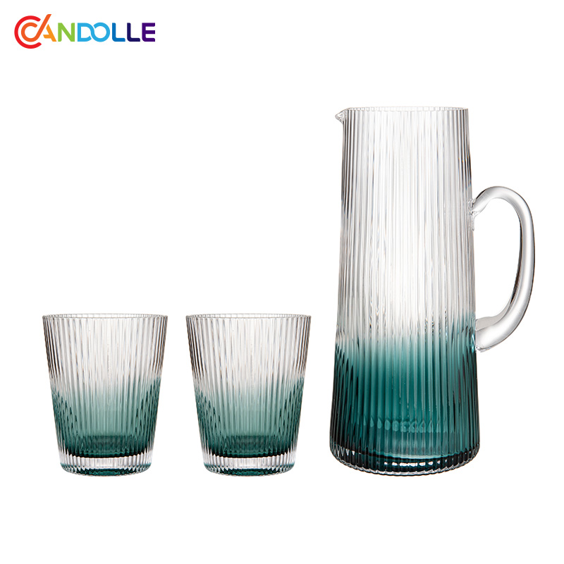 1200ml Gradient Ink Blue Ribbed Glass Pitcher Serving Carafe for Home