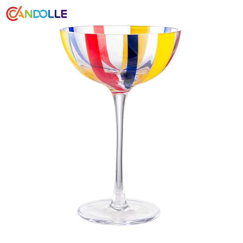 180ml Tricolor Stripe Crystal Coupe Cocktail Glass for Bar Mixology