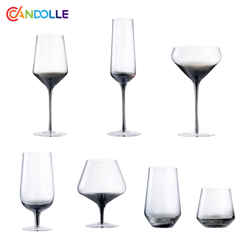 Premium Gradient Smoky Gray Colored Stem Wine Glasses Set for Bar