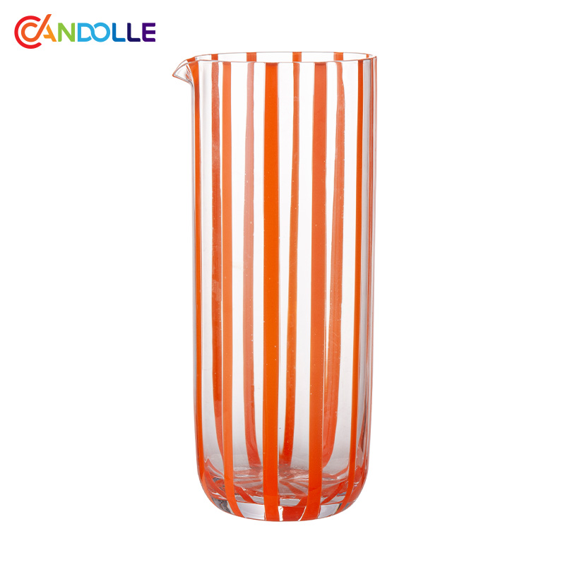 1160ml Orange Striped Handblown Drinking Glass Carafe for Home