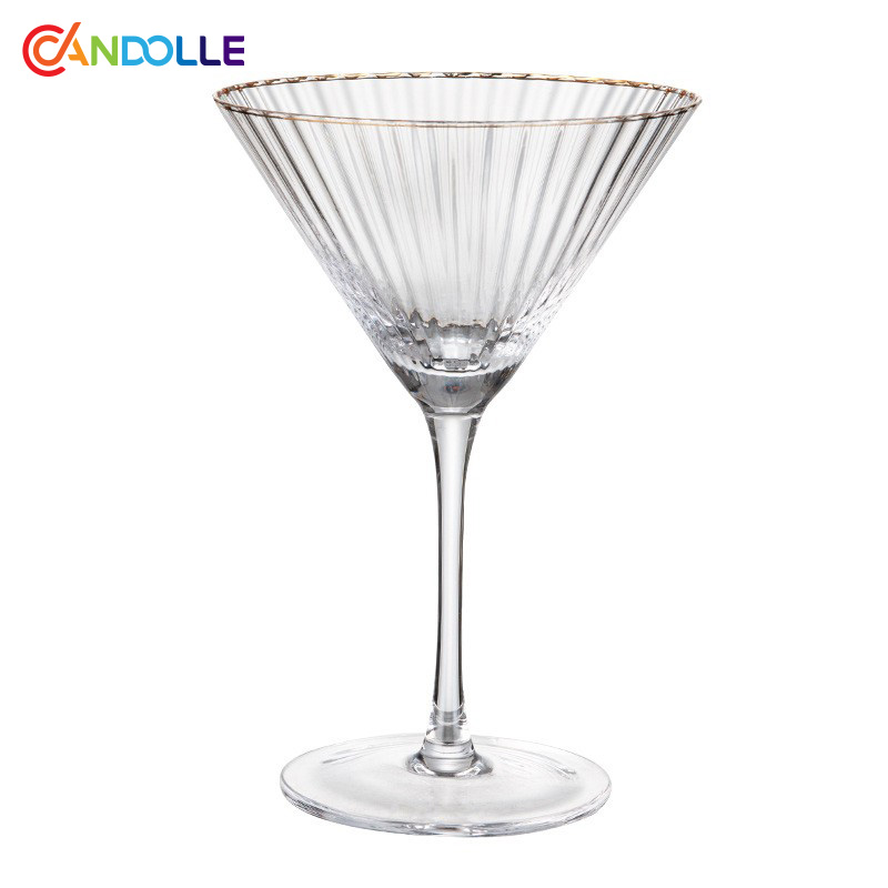 275ml Gold Rim Vertical Ribbed Martini Cocktail Glass