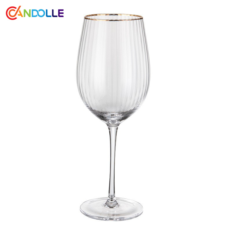 470ml Gold Rim Vertical Ribbed Crystal White Wine Glass