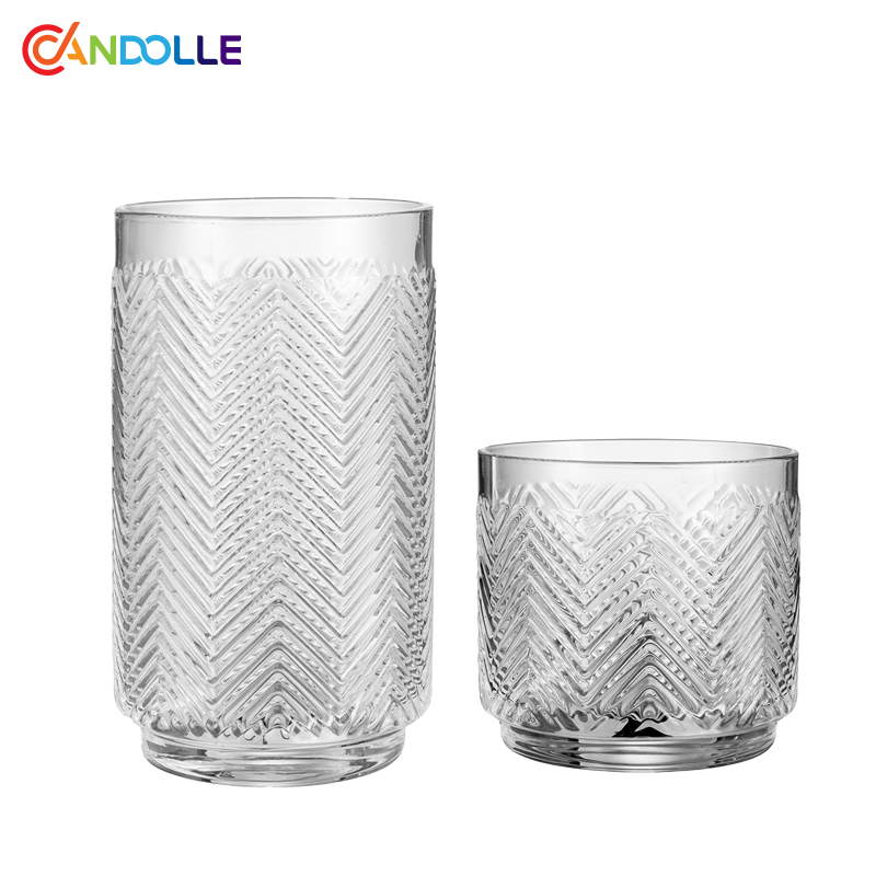 300ml/380ml Herringbone Embossed Highball Rocks Glass Set for Drinks