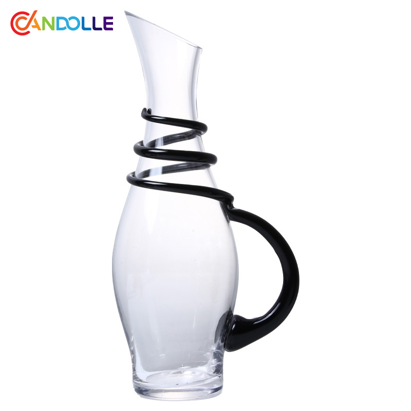 1300ml Black Swirl Neck Handle Wine Decanter for Aeration