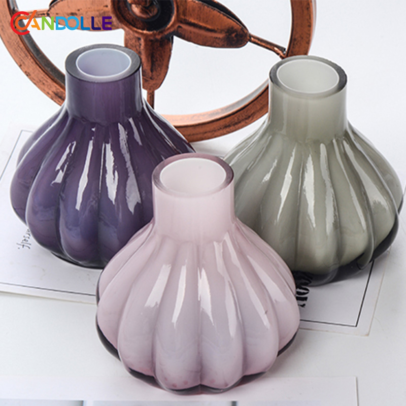 90ml Mini Pumpkin Ribbed Glass Vase Solid Colored Centerpiece