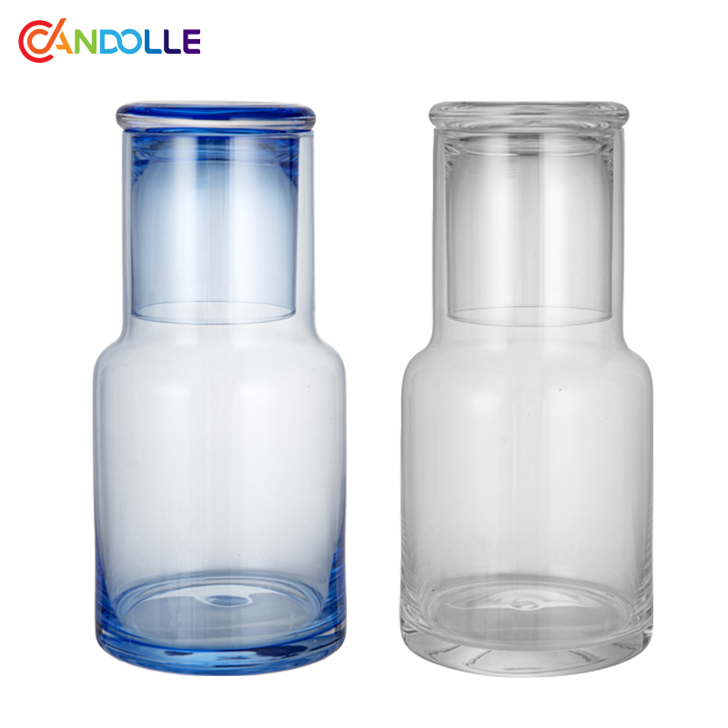 Clear Blue Dual Option Glass Carafe with Tumbler Lid 