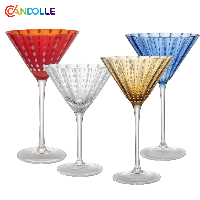 280ml/320ml Colorful Polka Dots Vertical Rib Martini Cocktail Glassware for Home Bar