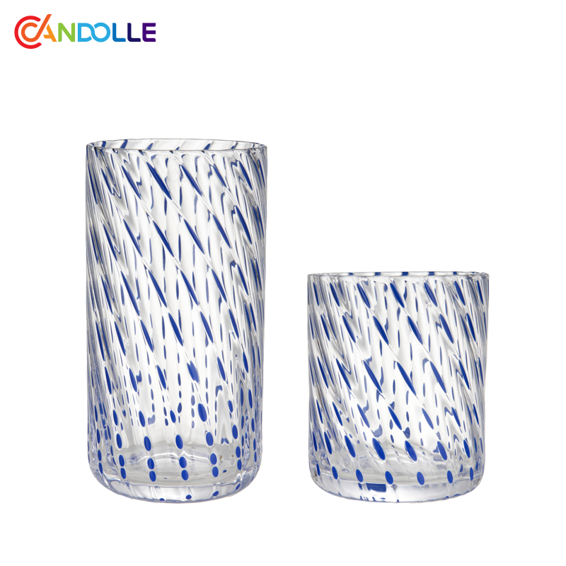 500ml/350ml Blue Swirl Twist Glass Juice Coffee Tumbler for Daily Use