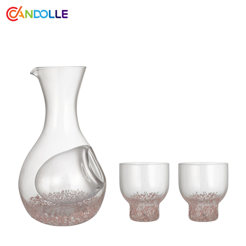 Pink White Speckled Ice Glass Carafe & Tumbler Gift Set 