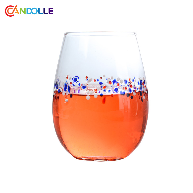 520ml Handblown Stemless Drinking Glass with Colorful Dots Decoration