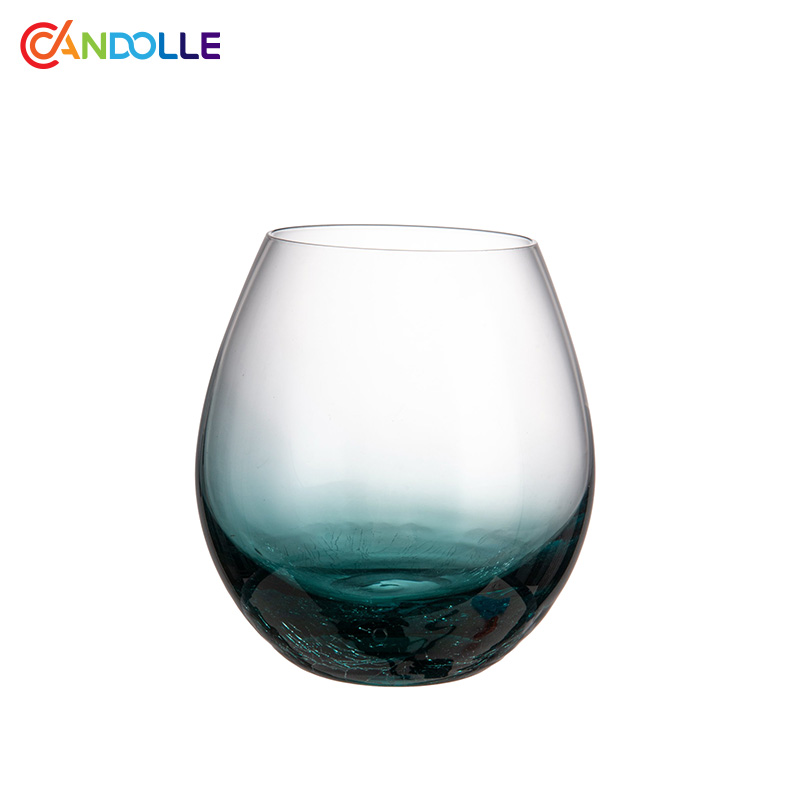 550ml Handmade Crackle Blue Gradient Egg Tumbler Glass