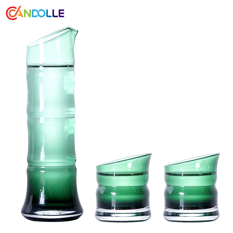 Emerald Bamboo Pattern Crystal Carafe Shot Glass Set