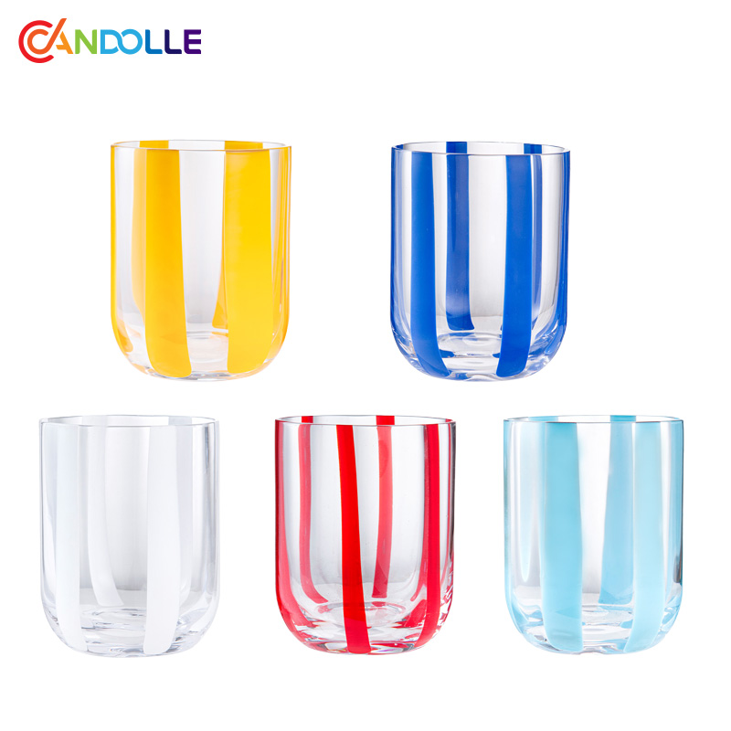 380ml Colored Stripe Inlaid Glasses Tumblers for Water Juice Cocktails