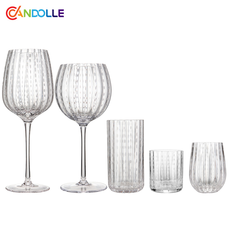 Textured Stem Wine Glasses Patterned Tumbler Cups for Home Bar Dining