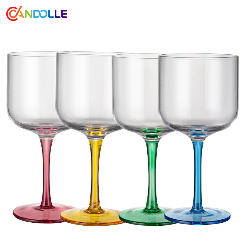 580ml Colorful Stem Clear Bowl Wine Glasses Set 