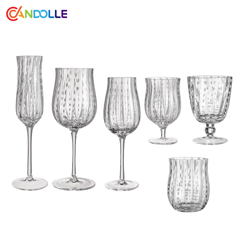 Tulip-shaped Crystal White Dots Crystal Glassware Set for Hotel