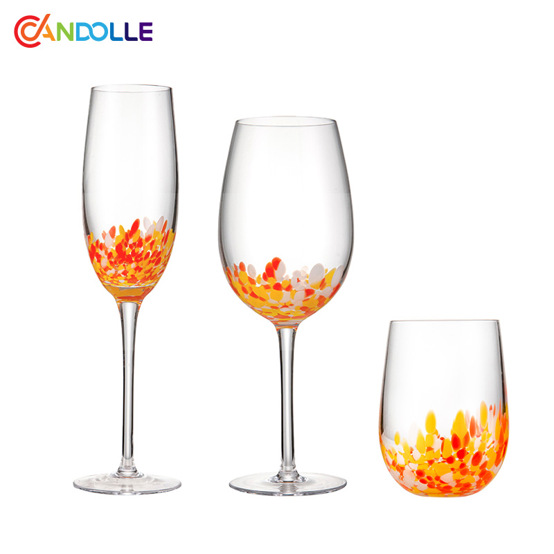 Orange Dotted Art Champagne Flute Wine Glass Tumbler 