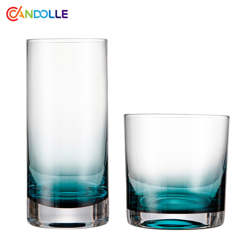300ml/350ml Gradient Blue Short Tall Tumbler Set for Water Juice Cocktails