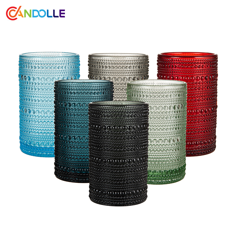 360ml Multi-Color Hobnail Textured Glass Candle Jars For Home Decor
