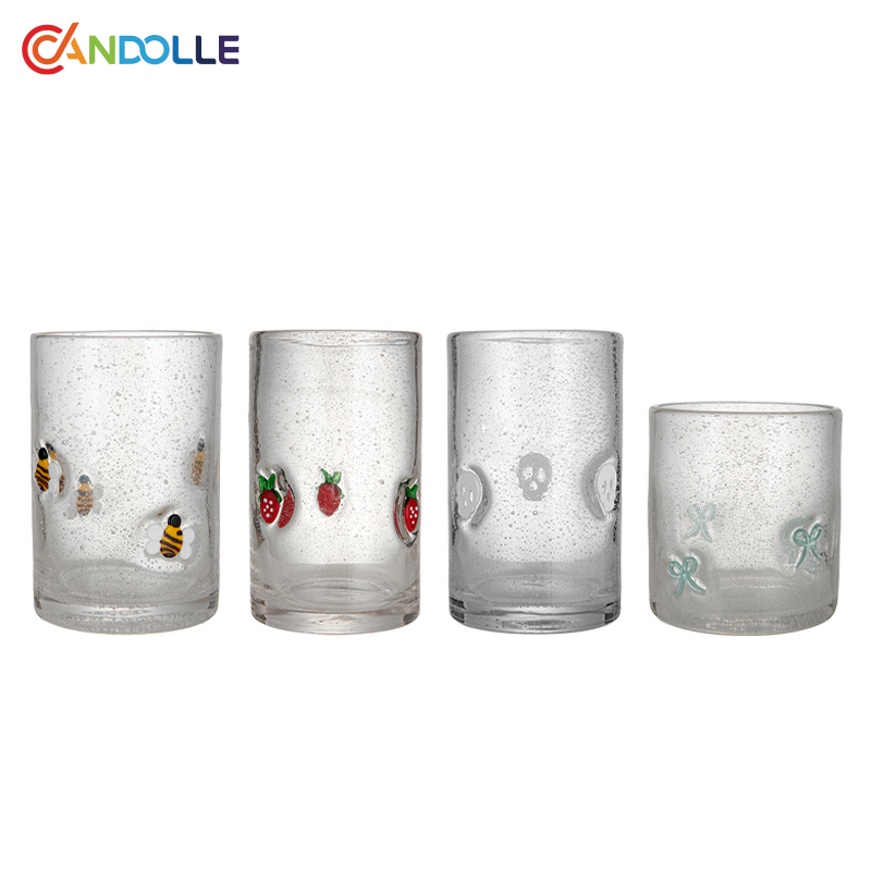 360ml/410ml Hand Blown Bubble Glass Tumbler Cups Cute 3D Embossed Pattern for Juice Water