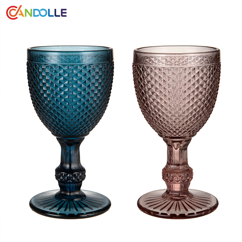 280ml Vintage Embossed Vista Alegre Bicos Wine Glass Goblet with Diamond Cut Texture