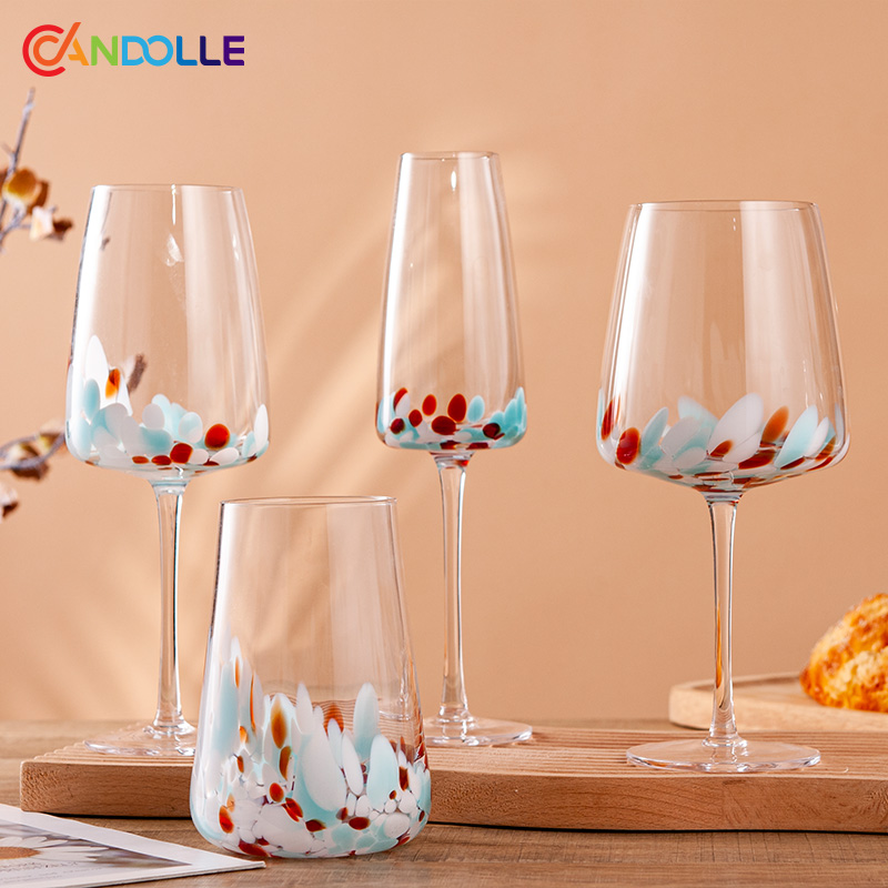 Artisan Fused-Color Dotted Stem Wine Glasses Tumblers for Restaurant Hotel Artisan Fused-Color Dotted Stem Wine Glasses Tumblers for Restaurant Hotel