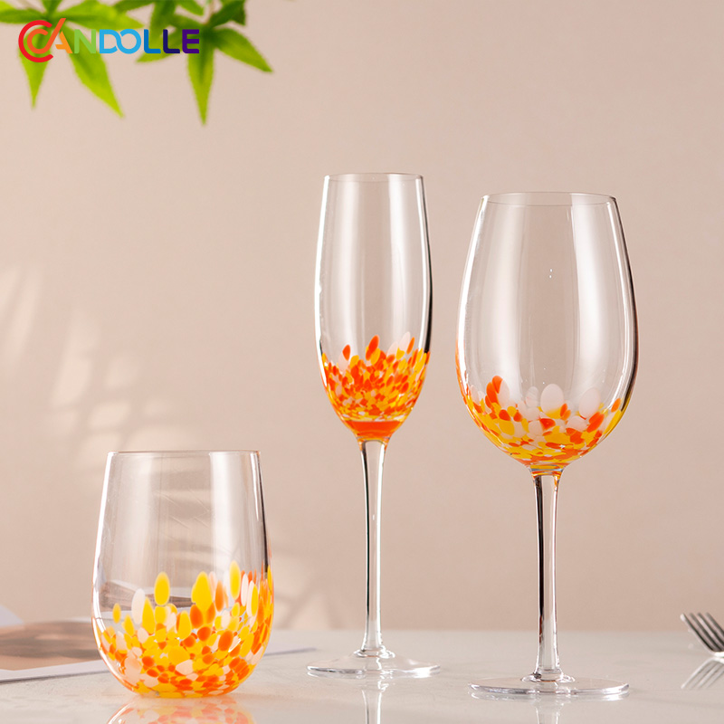 Orange Dotted Art Champagne Flute Wine Glass Tumbler Orange Dotted Art Champagne Flute Wine Glass Tumbler