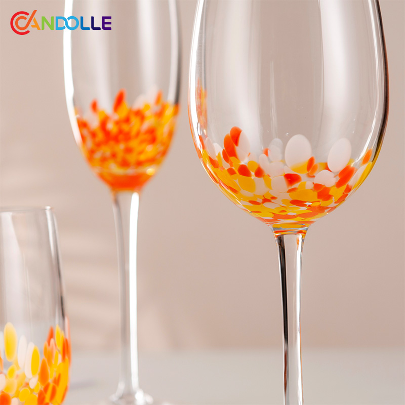 Orange Dotted Art Champagne Flute Wine Glass Tumbler Orange Dotted Art Champagne Flute Wine Glass Tumbler