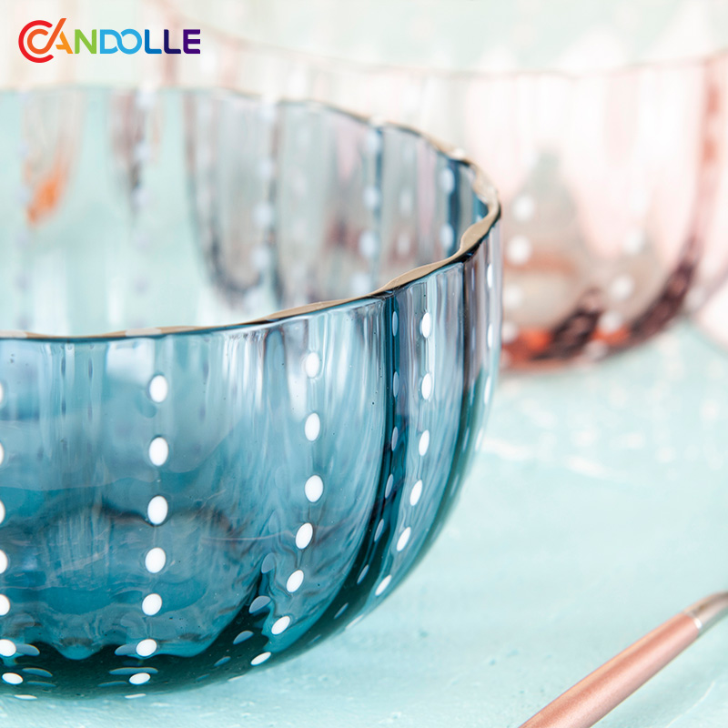 350ml Textured Polka Dots Food-Grade Glass Serving Bowls for Home Kitchen