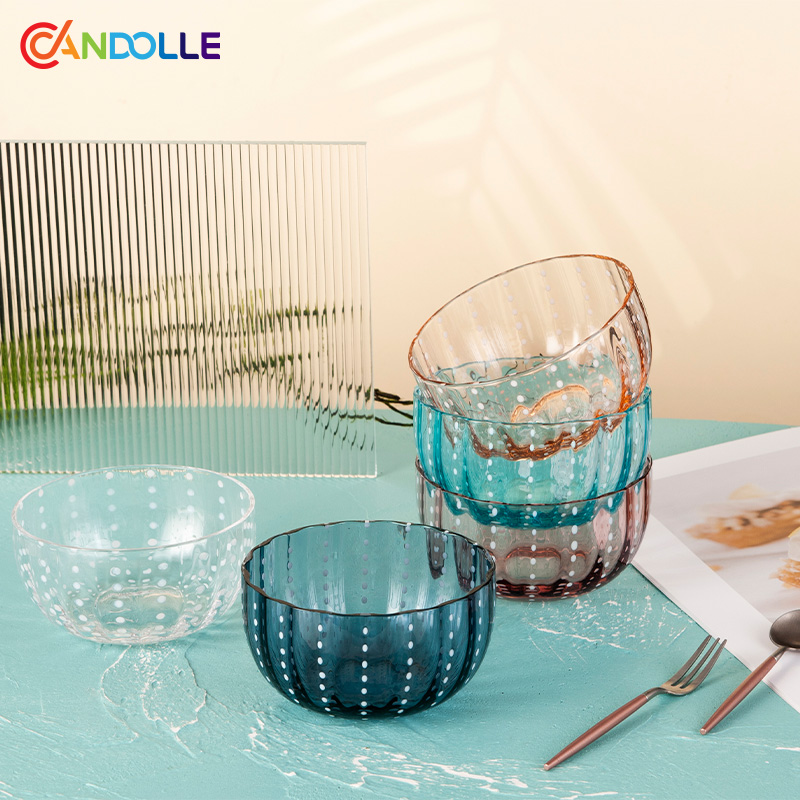 350ml Textured Polka Dots Food-Grade Glass Serving Bowls for Home Kitchen