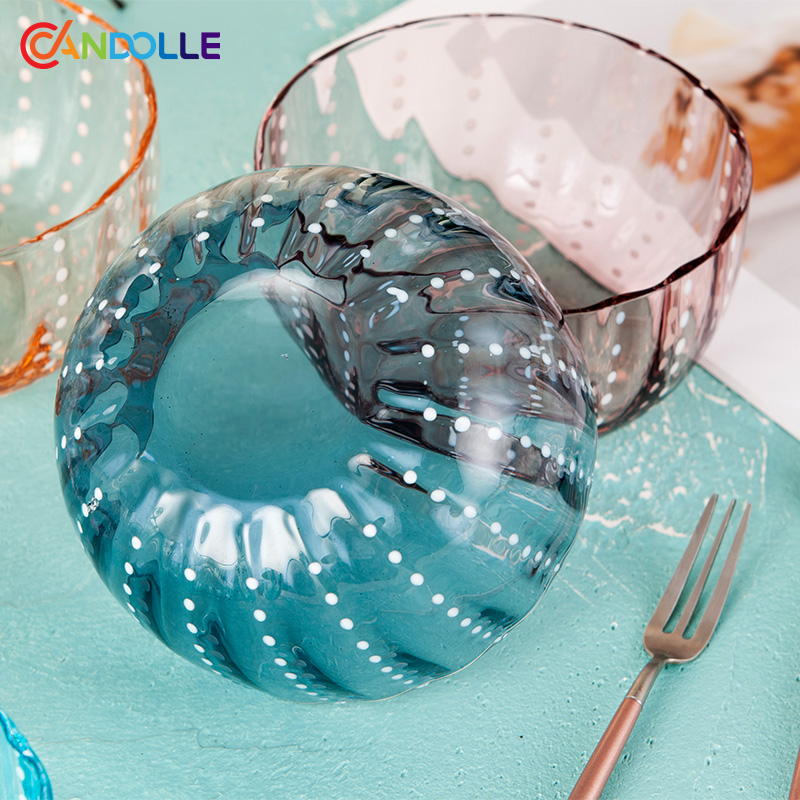 350ml Textured Polka Dots Food-Grade Glass Serving Bowls for Home Kitchen