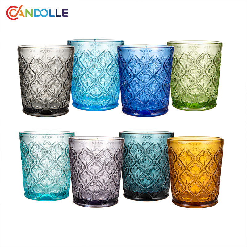 260ml Embossed Colored Water Glass Tumbler in Vintage style 