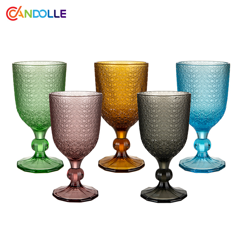280ml Vintage Embossed Stemmed Goblets in 5 Colors