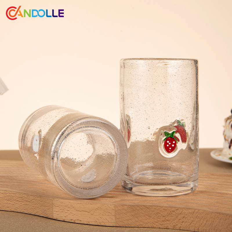 360ml/410ml Icon Bubble Glass Tumbler Cups Cute 3D Embossed Pattern for Juice Water