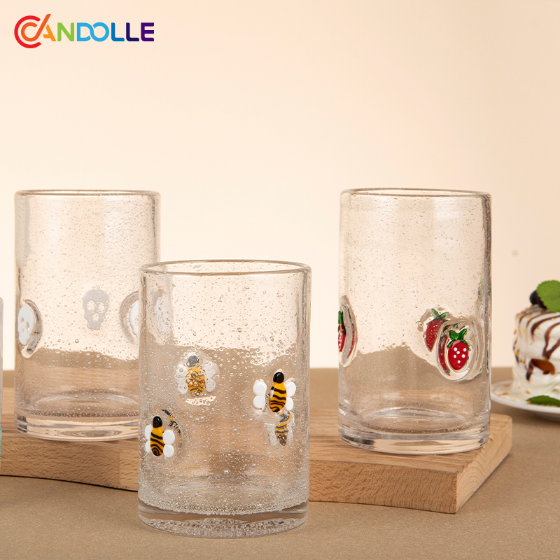 360ml/410ml Icon Bubble Glass Tumbler Cups Cute 3D Embossed Pattern for Juice Water
