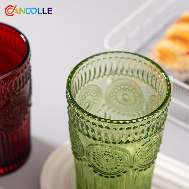 350ml Red Ruby Embossed Sunflower Glass Candle Jars Set 350ml Red Ruby Embossed Sunflower Glass Candle Jars Set