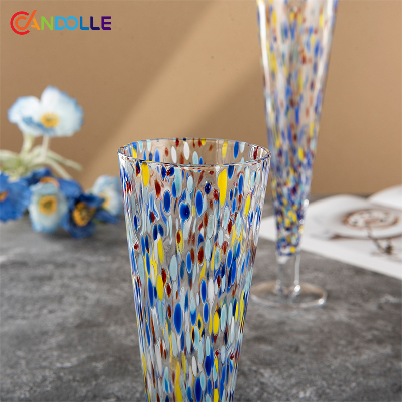 220ml Colorful Speckled Handblown Lead-free Crystal Champagne Flute 