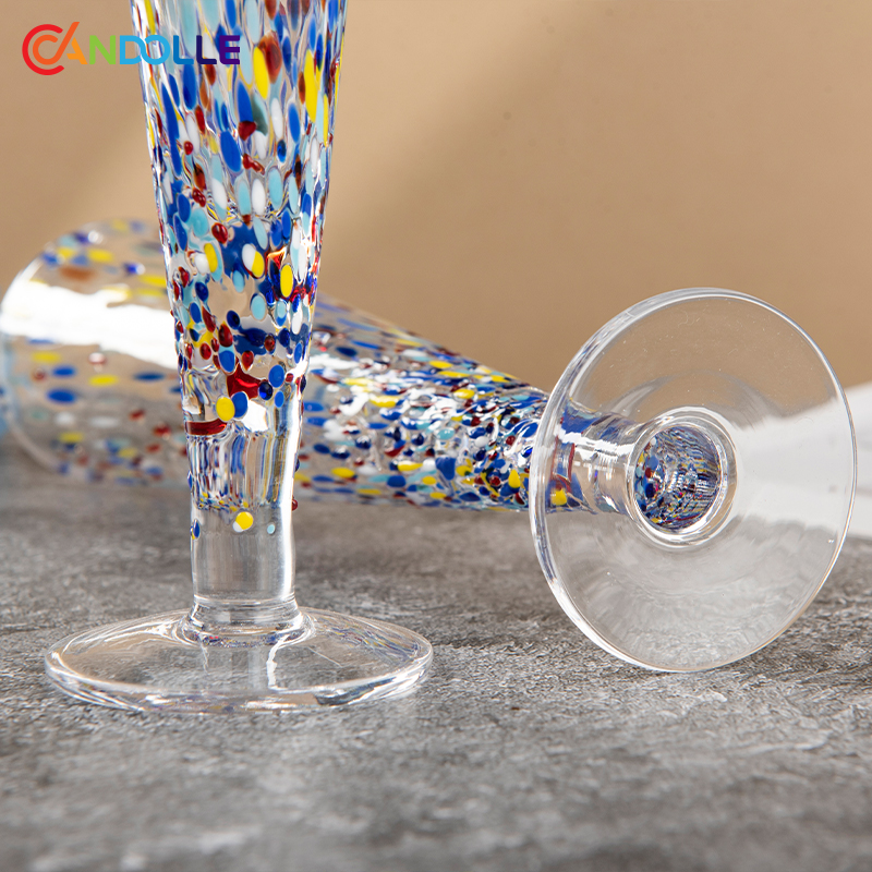 220ml Colorful Speckled Handblown Lead-free Crystal Champagne Flute 