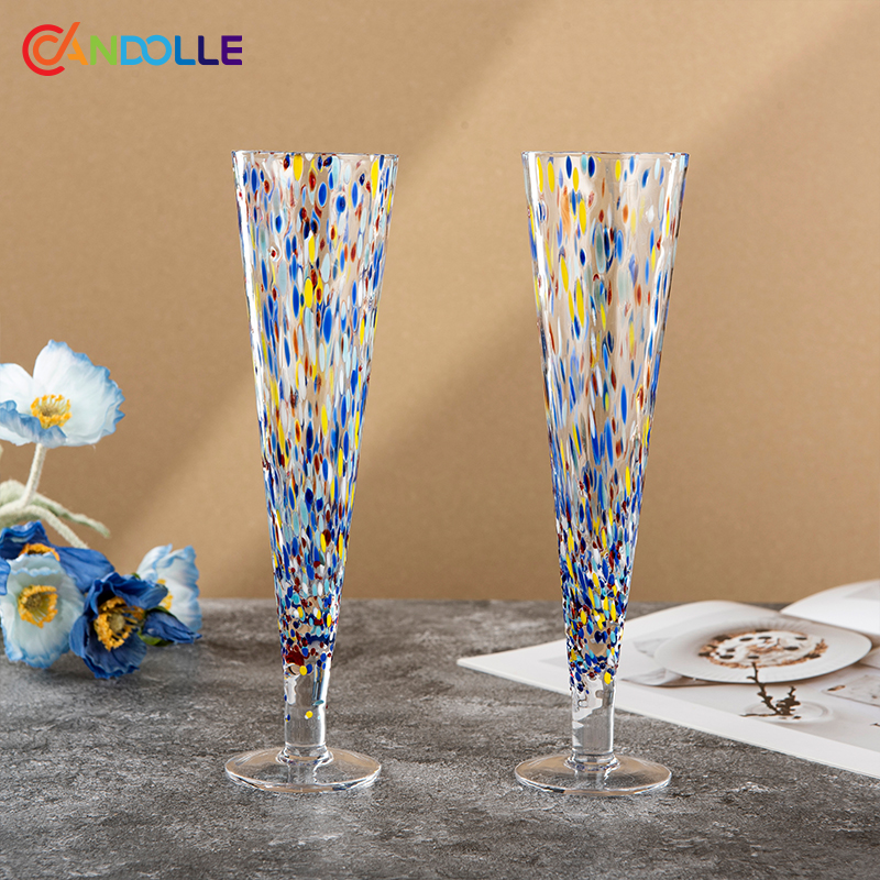 220ml Colorful Speckled Handblown Lead-free Crystal Champagne Flute 
