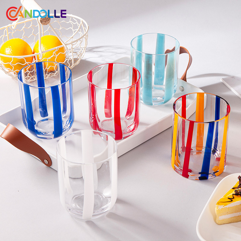 380ml Colored Stripe Glasses Tumblers for Water Juice Cocktails 380ml Colored Stripe Glasses Tumblers for Water Juice Cocktails