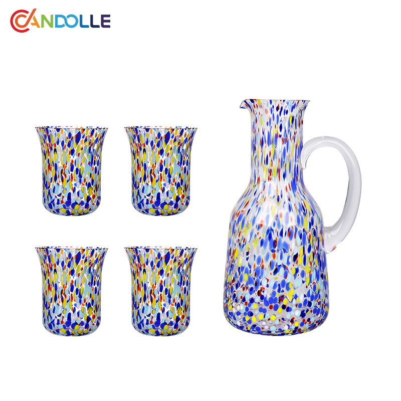 Handblown Confetti Glass Water Pitcher and Tumbler Set