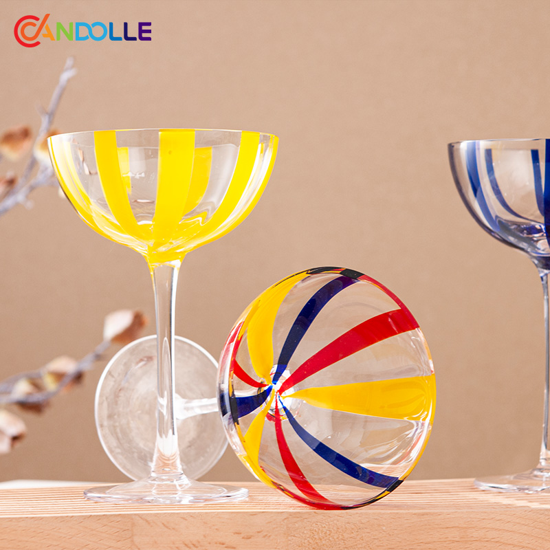 180ml Solid Color Yellow Stripe Cocktail Martini Coupe Wine Glass for Bar Party
