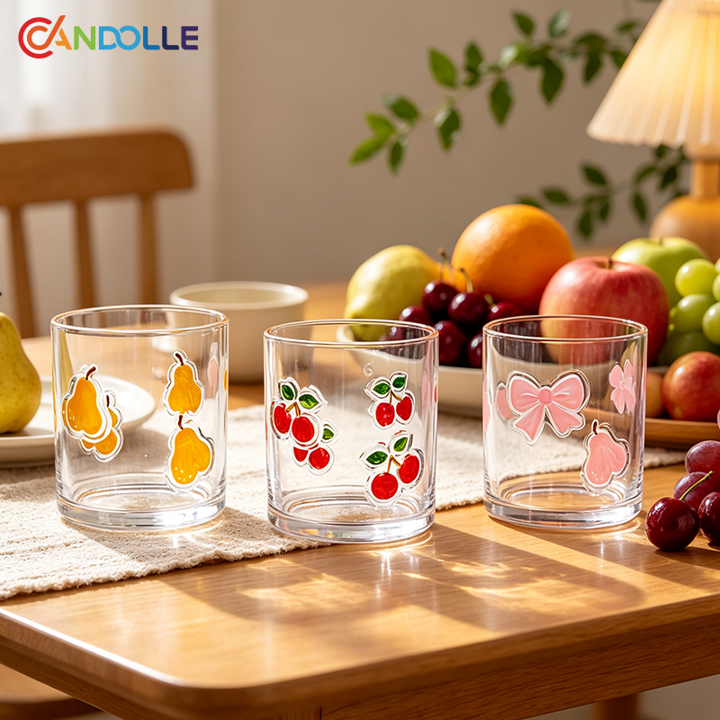 430ml Transparent Drinking Glass Cups with Cute Icon Fruit Patterns 430ml Transparent Drinking Glass Cups with Cute Icon Fruit Patterns