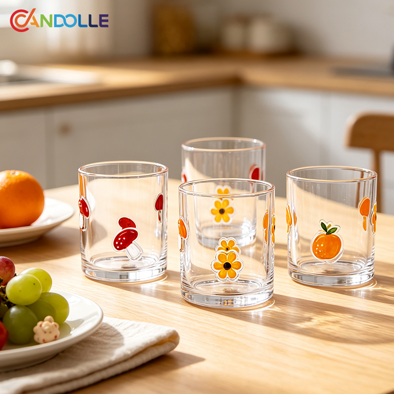 430ml Transparent Drinking Glass Cups with Cute Icon Fruit Patterns 430ml Transparent Drinking Glass Cups with Cute Icon Fruit Patterns