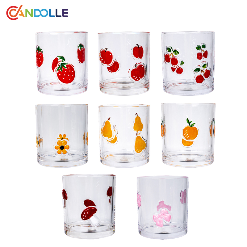 430ml Transparent Drinking Glass Cups with Cute Icon Fruit Patterns 
