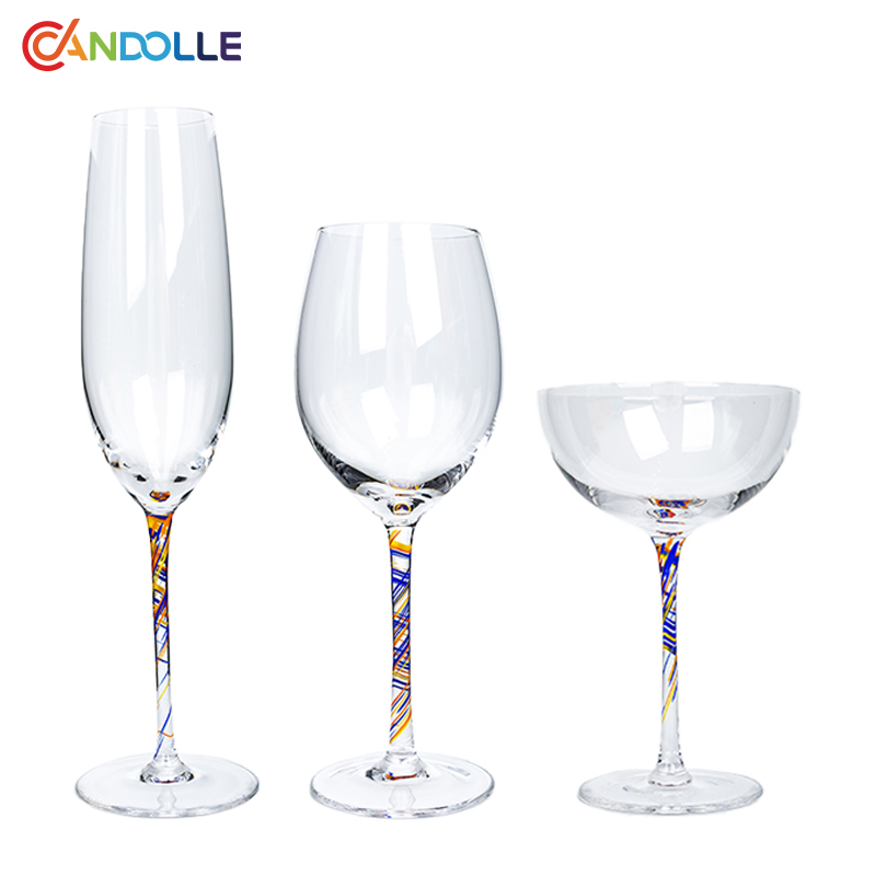 Artisan Colored Twisted Stem Wine Goblets Champagne Cocktail Coupe Glasses