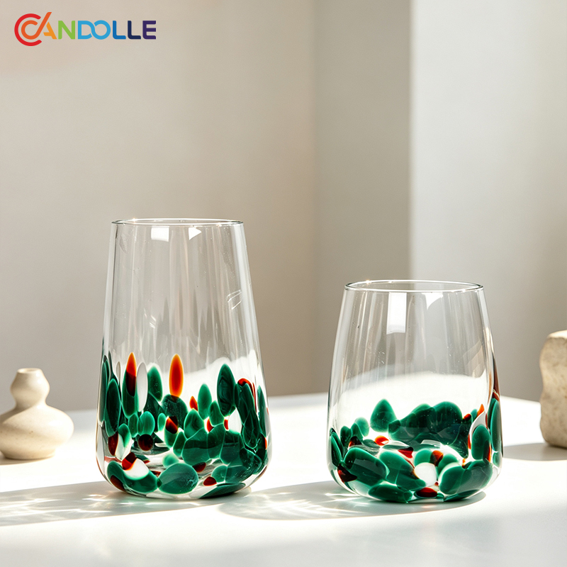Mexican Confetti Speckled Crystal Stemware Stemless Wine Tumblers Mexican Confetti Speckled Crystal Stemware Stemless Wine Tumblers